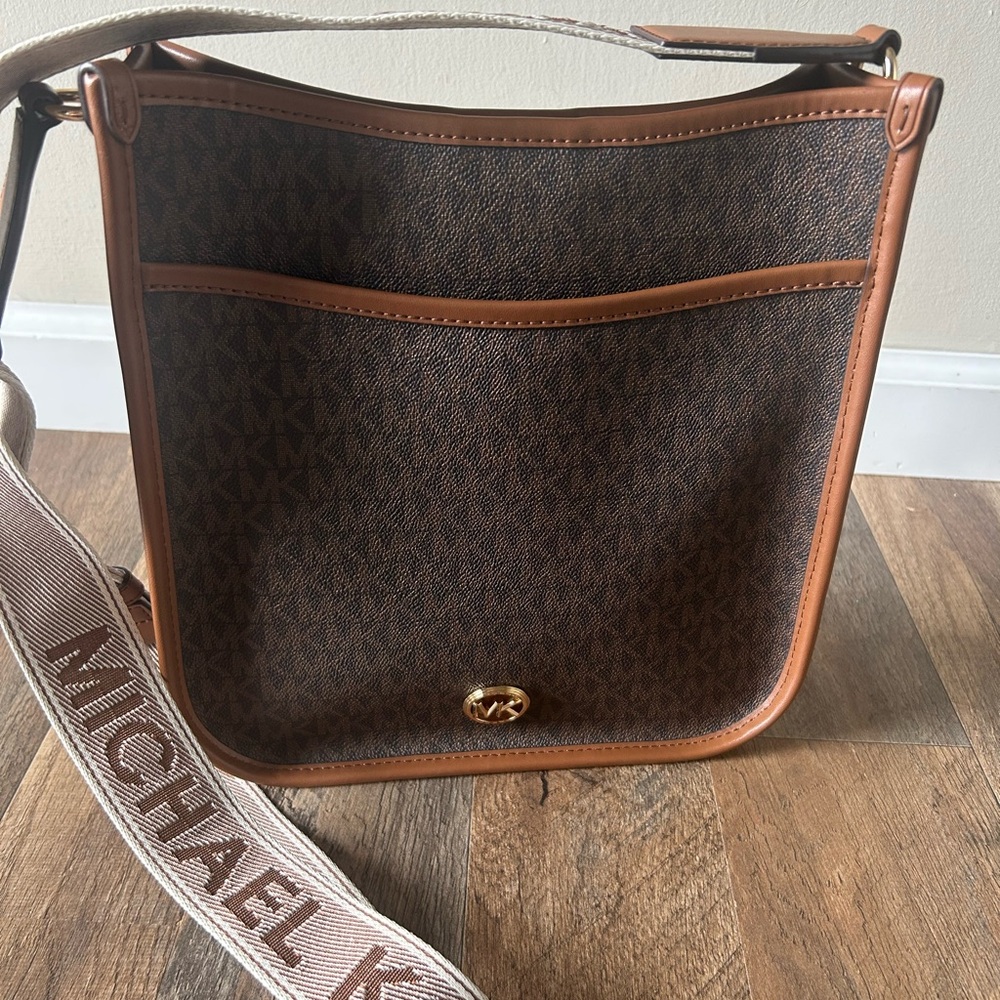 Michael Kors Brown Crossbody Bag with Adjustable Strap and Leather Trim